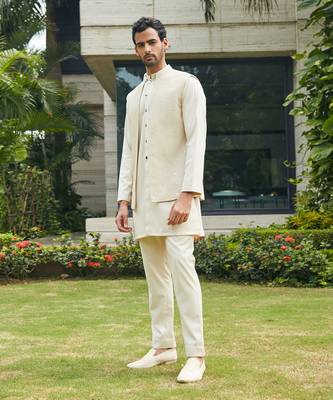 Beige harit nehru jacket set 2