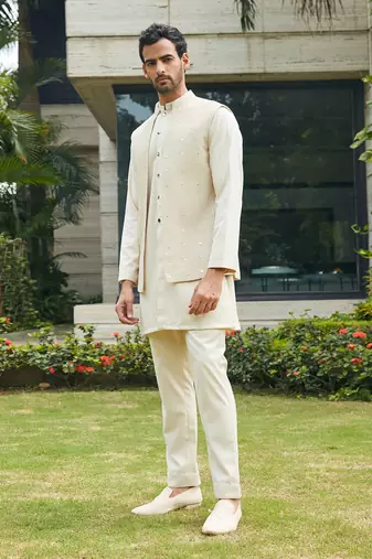 Beige harit nehru jacket set