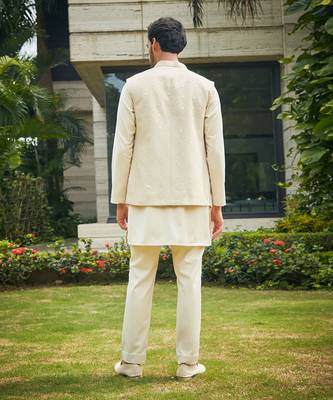 Beige harit nehru jacket set 3