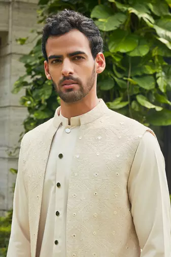 Beige harit nehru jacket set