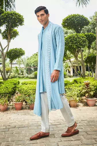 Light blue udvah chikankari kurta set