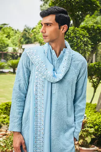 Light blue udvah chikankari kurta set