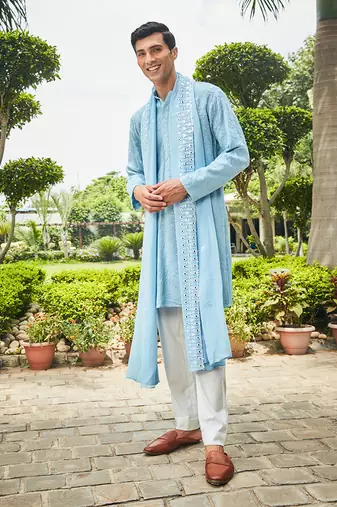 Light blue udvah chikankari kurta set
