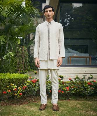Ivory iresh chikankari nehru jacket set 1