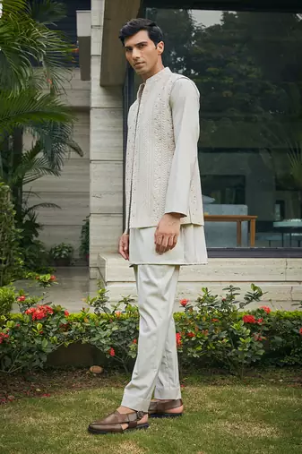 Ivory iresh chikankari nehru jacket set
