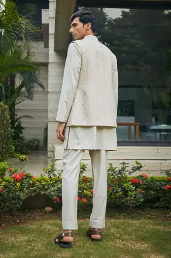 Ivory iresh chikankari nehru jacket set