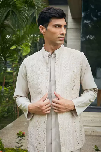 Ivory iresh chikankari nehru jacket set