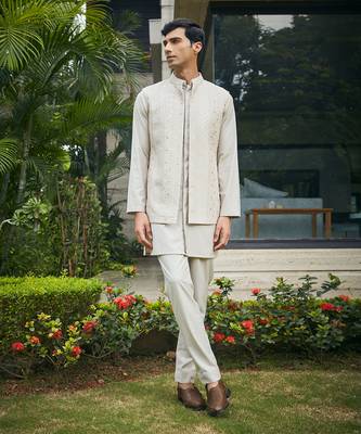 Ivory iresh chikankari nehru jacket set 5