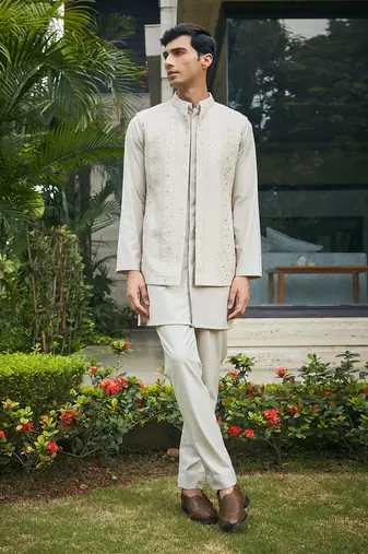 Ivory iresh chikankari nehru jacket set