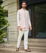 Dusty rose vatsa chikankari open nehru jacket set