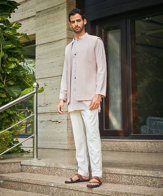 Dusty rose vatsa chikankari open nehru jacket set 2