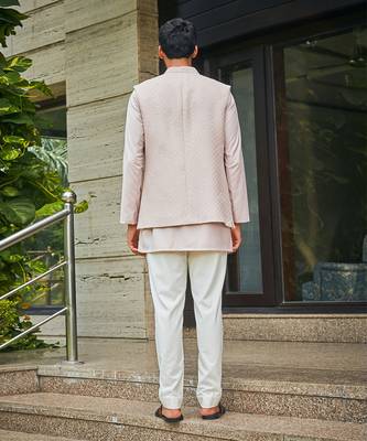 Dusty rose vatsa chikankari open nehru jacket set 3