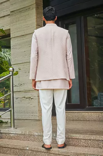 Dusty rose vatsa chikankari open nehru jacket set