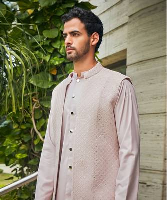 Dusty rose vatsa chikankari open nehru jacket set 4