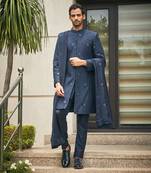 Navy blue anvit chikankari embroidery sherwani set