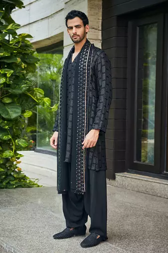 Black vyom chikankari kurta set