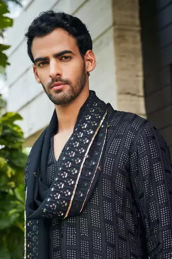 Black vyom chikankari kurta set