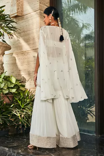 White karvi embroidered sharara set