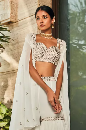 White karvi embroidered sharara set