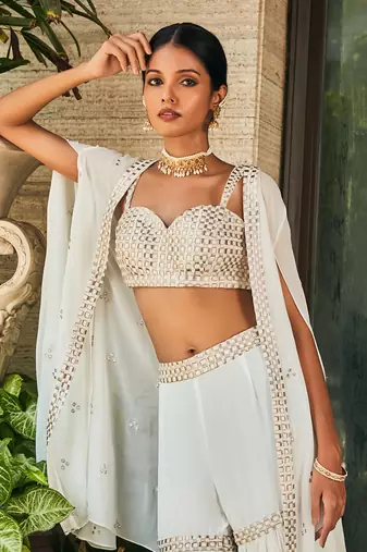 White karvi embroidered sharara set