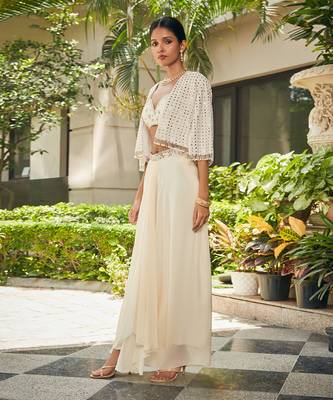 Off white artika mirror work & chikankari skirt set 2