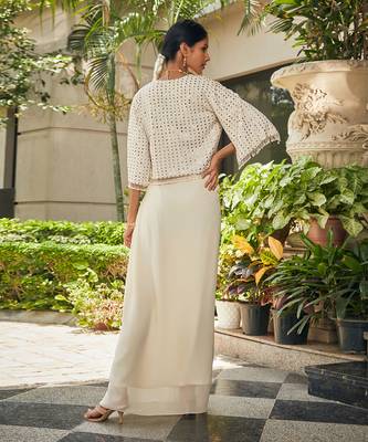 Off white artika mirror work & chikankari skirt set 3