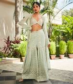 Pastel green ruhi mirror work & chikankari sharara set
