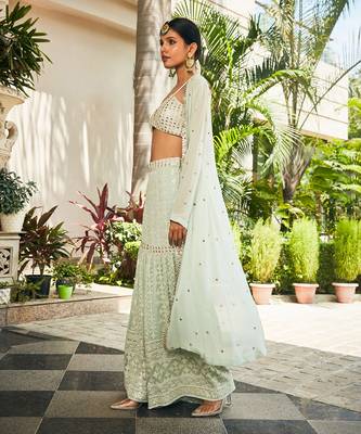 Pastel green ruhi mirror work & chikankari sharara set 2