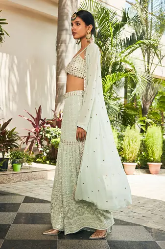 Pastel green ruhi mirror work & chikankari sharara set