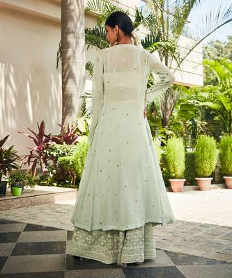 Pastel green ruhi mirror work & chikankari sharara set 3