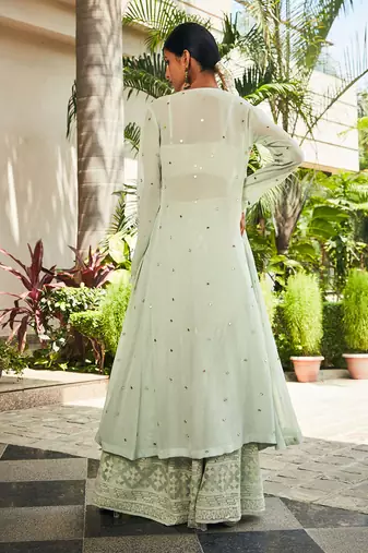 Pastel green ruhi mirror work & chikankari sharara set