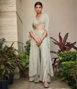 Light mint grey aayla mirror work & chikankari cape set