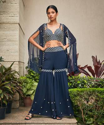 Navy blue iha chikankari embroidered sharara set 1