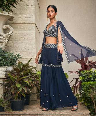 Navy blue iha chikankari embroidered sharara set 2
