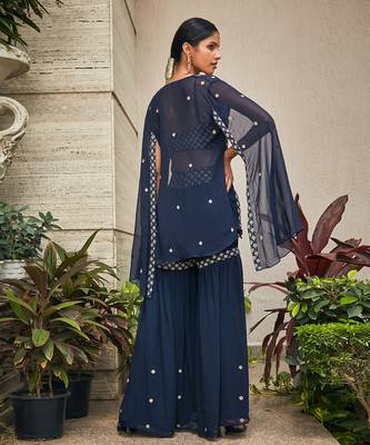 Navy blue iha chikankari embroidered sharara set 3