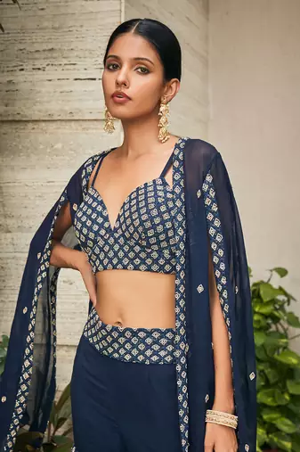 Navy blue iha chikankari embroidered sharara set