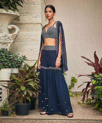 Navy blue iha chikankari embroidered sharara set 5