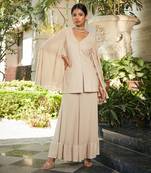 Beige raga embroidered chikankari tunic set