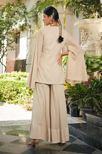 Beige raga embroidered chikankari tunic set