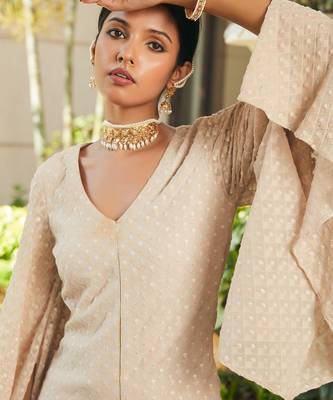 Beige raga embroidered chikankari tunic set 4