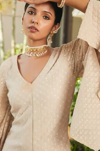 Beige raga embroidered chikankari tunic set