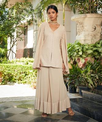 Beige raga embroidered chikankari tunic set 5