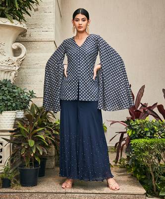 Navy blue ednita mirror work tunic set 1