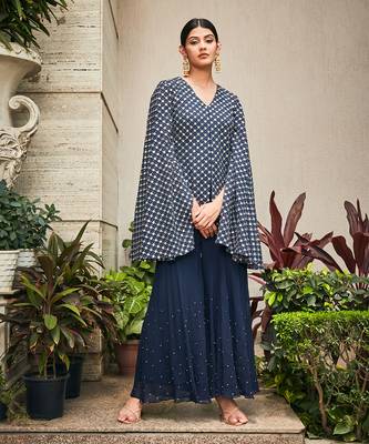 Navy blue ednita mirror work tunic set 2