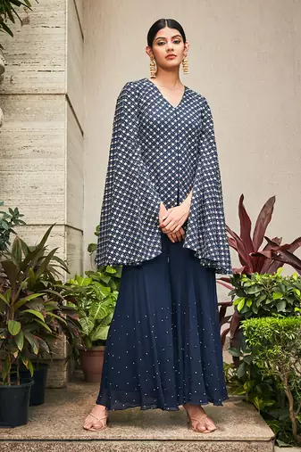 Navy blue ednita mirror work tunic set