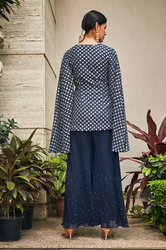 Navy blue ednita mirror work tunic set