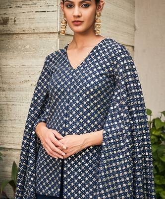 Navy blue ednita mirror work tunic set 4