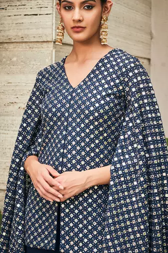 Navy blue ednita mirror work tunic set