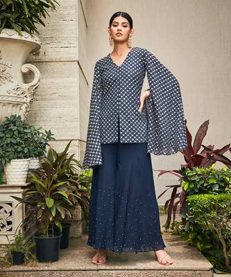 Navy blue ednita mirror work tunic set 5
