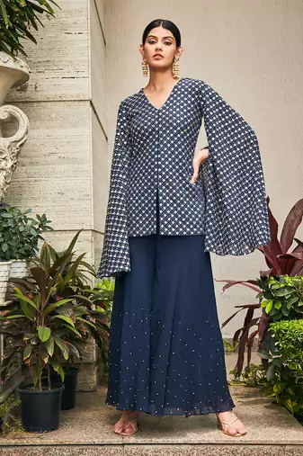Navy blue ednita mirror work tunic set